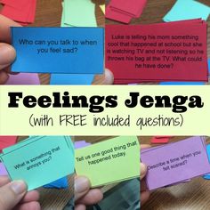 someone is holding up some sticky notes with the caption saying feelings jennya and free included questions