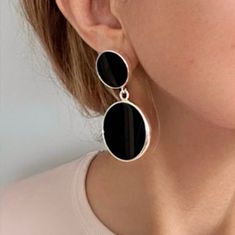 Minimalist style black onyx circle earrings, onyx gemstone, 925 sterling silver dangle earrings Disc Stone size 30.9 and 20,7 mm The product will be sent within a box with a gift  bag Sending me requests and suggestions, please feel free to convo For other inquiries, please visit the shop policies Thank you for visiting our shop http://www.etsy.com/shop/SevimsDesign https://www.facebook.com/seherd Modern Black Sterling Silver Earrings, Modern Silver Earrings With Black Enamel, Minimalist Black Sterling Silver Earrings, Sterling Silver Black Enamel Drop Earrings, Sterling Silver Drop Earrings With Black Enamel, Black Enamel Sterling Silver Drop Earrings, Sterling Silver Earrings With Black Enamel In Round Shape, Sterling Silver Earrings With Black Enamel, Sterling Silver Round Earrings With Black Enamel