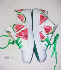 ♥ Watermelon Shoes, Handpainted Sneakers, Summer Sneakers, Watermelon Shoes Art, Hand Painted Shoes ♥ HAND PAINTED SNEAKERS by DiqnaDesign. ------- SIZE & DETAILS ------- Shoes are hand painted with professional water resistant textile paint. DIFFERENT SIZES FOR WOMEN'S FOOTWEAR: EU size 36 ≈ US size 6 ≈ UK size 4 ≈ 22,5 cm ≈ 8,8 inches ------------------------------------------------------------------------------------ EU size 37 ≈ US size 7 ≈ UK size 5 ≈ 23,5 cm ≈ 9,2 inches -------------- Watermelon Shoes, Canvas Shoes Diy, Hand Painted Sneakers, Flamingo Shoes, Textile Paint, Watermelon Art, Shoes Art, Painted Sneakers, Watermelon Print