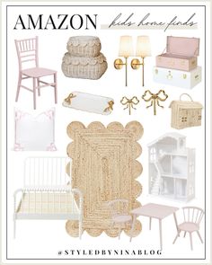 an assortment of furniture and accessories for the baby's room, including a crib,