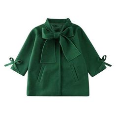 Girls Overcoat Woollen Bowknot - Momorii Kids Coats