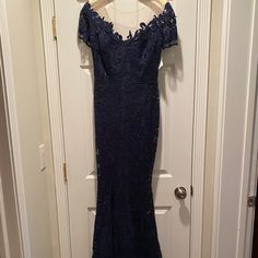 Off The Shoulder, Trumpet Style Dress Navy Blue Lace Sequin Detail Nwt Nicole Bakti Designer Beautiful For A Wedding Mother Of The Bride Or Mother Of The Groom Dress Formal Gown, Gala Dress, Black Tie Wedding Dress Lace Evening Dress For Gala, Blue Mother Of The Bride Dress With Sweep Train, Blue Mother Of The Bride Dress With Sweetheart Neckline, Elegant Bridesmaid Lace Gown, Blue Fitted Mother Of The Bride Dress For Gala, Formal Lace Gown With Sweep Train, Elegant Lace Bridesmaid Gown, Elegant Blue Bridesmaid Gown, Elegant Blue Wedding Gown