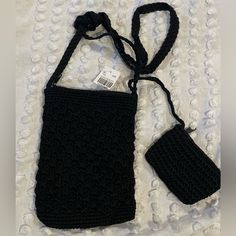 Black Crochet Crossbody Purse With Wallet. Th S And A New With Tags And The Perfect Size To Travel With Or Go Out For Tre Night . No Brand Is Listed On It Black Casual Crossbody Wallet, Casual Black Crossbody Wallet, Handmade Black Wallets For Travel, Casual Black Wallet Perfect For Gifts, Black Casual Wallets, Crochet Crossbody Purse, Crochet Purse, Black Crochet, Crochet Purses