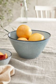 A simply patterned border adds subtle detail to this glazed stoneware bowl, a versatile addition to the tabletop in any season. | Dashed Rim Stoneware High Bowl at Terrain Stoneware Bowl, Kitchen Accessories, Stoneware, Kitchen Decor, Dinnerware, Kitchen Dining, Home Kitchens, Table Top, Anthropologie