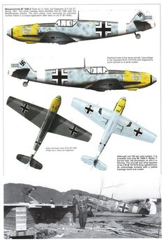 an old airplane is shown in three different views, including the front and back wings