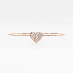 1/4 ctw Round Lab Grown Diamond Pave Heart Chain Bracelet Chain Bracelet - 7 Inches 14K Rose Gold FG, VS2+ Valentine's Day Rose Gold Diamond Bracelet, Rose Gold Diamond Heart Bracelet In Fine Jewelry Style, Rose Gold Diamond Heart Bracelet Fine Jewelry, Formal Rose Gold Heart Bracelets, Formal Rose Gold Heart Bracelet, Rose Gold Heart-shaped Bracelet For Anniversary, Rose Gold Heart-shaped Diamond Bracelet, Rose Gold Chain Bracelet For Valentine's Day, Luxury Rose Gold Heart Bracelet