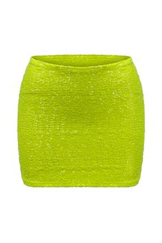 Quinn Skirt Key Features: Eye-catching chartreuse shade Sequin detailing for added texture Mini length with step-in stretch design Made in the USA Details: Add a pop of neon to your wardrobe with the Quinn Sequin Skirt! This vibrant chartreuse mini skirt features fun sequin detailing and a comfortable step-in stretch design, eliminating the need for a zipper. Pair it effortlessly with the Sherry Sheer Bodysuit for a perfectly coordinated ensemble. Content + Care: Dry clean only. Size + Fit: Chec Green Stretch Mini Skirt For Night Out, Stretch Green Mini Skirt For Night Out, Green Pencil Mini Skirt For Party, Green Stretch Mini Skirt With Lined Skirt, Neon Bottoms For Summer Party, Green Pencil Mini Skirt For Night Out, Party Mini Skirt In Yellow With Lining, Green Lined Skirt For Party, Party Mini Skirt Yellow Lined