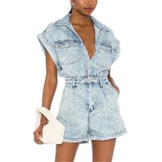 Available New Blank Nyc Denim Romper In Head Backstage Blue Sz M 100% Cotton Zip Fly And Partial Snap Button Closure Breast Pockets Side Slant Pockets Back Welt Pockets Acid Wash Size Medium Brand New With Tags Perfect Condition Typically Ships Same/ Next Day New To Poshmark? Sign Up & Use My Code Gb4 To Get $10 Off Your First Poshmark Order. White Denim Jumpsuit, White Denim Romper, Denim Short Romper, Utility Romper, Boho Denim, Black Overalls, Linen Romper, Fitted Jumpsuit, Short Sleeve Romper