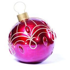 a red glass ornament with white swirls and gold trim on the top