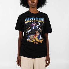 Printed art on the front and back Short sleeve tee Model wears medium Ribbed crew neck Regular fit 100% preshrunk cotton Officially licensed Clock Striker merchandise Grunt Style, St Catherine, Printed Art, Black Tee, Short Sleeve Tee, Print On Demand, It Cast, Clock, Crew Neck