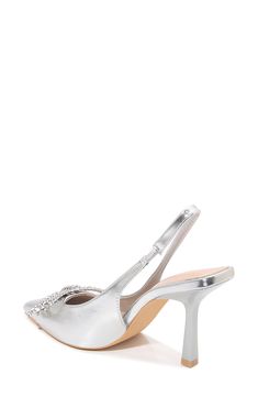 A dramatic pointy-toe and crystal-embellished bow add dramatic style to this sleek slingback pump. Synthetic upper, lining and sole Imported Rhinestone Slingback Pumps For Events, Glamorous Heel Strap Slingback Pumps For Prom, Glamorous Slingback Pumps With Heel Strap For Prom, Embellished Slingback Pumps For Prom, Glamorous Slingback Pumps For Prom, Glamorous Crystal-embellished Slingback Pumps, Glamorous Pointed Toe Slingback Pumps For Gala, Rhinestone Slingback Pumps For Prom, Formal Rhinestoned Pointed Toe Slingback Pumps