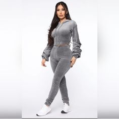 Fashion Nova Charcoal Pants Set. Hood Crop, Ruched Sleeve Top, Jogger, Unlined, Stretch Material. Top Is Brand New, Pants Have Been Worn A Few Times. I Can't Tell If That's A Stain On The Left Leg Or If They Are Made Like That. 80% Cotton 20%Polyester Size L Fitted Gray Sweatpants For Loungewear, Fitted Gray Sweatpants For Winter, Cozy Day, Everyday Pants, Ruched Sleeve, Two Piece Pants Set, Top And Pants Set, Hooded Top, Review Fashion