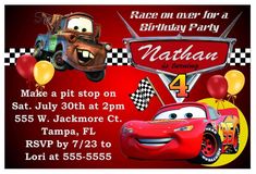 Car Birthday Invitations Free, Car Birthday Party Invitations, Cars Invitation, Birthday Banner Template