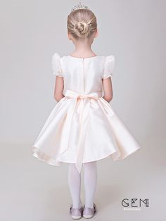 Flower Girl Dresses Pale Pink Collared Lace Satin Flower Girl Dress with Short Sleeves Lace And Satin Dress For Kids, Pink Party Dress With Doll Collar, Pink Short Dress For Kids, Party Dresses For Girls 10-12 Pink, Pink Doll Collar Dress For Dress-up, Delicate Gown, Satin Flower Girl Dress, Special Flowers, Satin Flowers