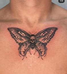 a man with a butterfly tattoo on his chest