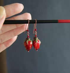 Size: 1/13-inch (4.6cm) including earring hooks (flower lenght is 1.9cm), hook length is 2cm. MATERIALS: Polymer clay, copper, beads, antique brass bead caps. If you need a different color or size, write to me, I will be happy to do it for you! ACCESSORIES : If you need a different color of accessories, just write to me. If you are allergic to metal then I will make hooks from sterling silver wire. PACKAGING: the product is packed in a gift box. You don't need to pay extra! I made these earrings Red Polymer Clay Flower Earrings For Gift, Red Flower Polymer Clay Jewelry, Red Flower-shaped Polymer Clay Jewelry, Red Drop Earrings In Polymer Clay, Elegant Red Polymer Clay Earrings, Red Polymer Clay Dangle Jewelry, Red Polymer Clay Drop Earrings, Red Flower-shaped Earrings With Rose Design, Handmade Rose Dangle Earrings