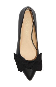 A playful bow graces the vamp of this pointy-toe ballet flat with a clean, streamlined silhouette crafted from rich leather. Leather upper and lining/rubber sole Imported The Vamp, Womens Ballet Flats, Silhouette Crafts, Jack Rogers, The Vamps, Ballet Flat, Ballet Flats, Rubber Sole, Leather Upper