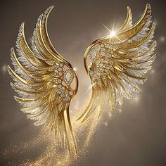 golden wings with diamonds and sparkles against a dark background