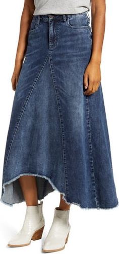 Upcycle Jeans Skirt, Diy Denim Skirt, Jean Skirt Outfits, Long Jean Skirt, Denim Skirt Outfits, White Denim Skirt, Long Denim Skirt, Denim Ideas, Diy Skirt