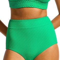 Wavelength High Waisted Bikini Bottom - Women's Textured Solid Swimwear For Vacation, Fitted Textured Swimwear For Swimming, Textured Solid Color Swimwear For Vacation, Textured Solid Color Swimwear For Summer, Textured Fitted Swimwear, Fitted Textured Swimwear, Textured Green Swimwear For Summer, Green Textured Swimwear For Summer, Textured Swimwear For Poolside