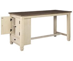 a white desk with two drawers and a drawer underneath the table is against a white background