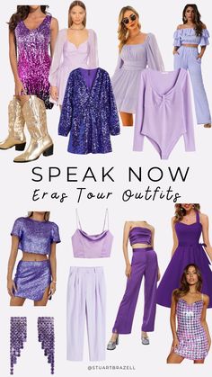 several different types of clothes with text that reads speak now era tour outfit guide for women