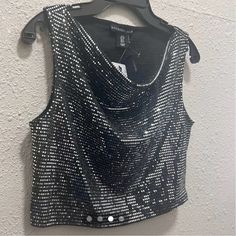 Sincerely Jules Sparkly Black Cow Neckline Sequined Sleeveless Crop Top, Size Small, Nwt Brand New With Tags Fun Crop Top. Perfect For Trendy Day Wear Or An Evening Out. Approximate Measurements: Pit To Pit: 15 Inches Length (Front): 13.75 Inches Length (Back): 13 Inches Fabric: 60% Polyester 35% Lurex 5% Spandex Hand Wash Cold Bundle And Save. Feel Free To Make A Fair Offer! Cared For In An Immaculate And Smoke-Free Home. Trendy Sleeveless Sequin Tops, Trendy Sleeveless Sequined Crop Top, Trendy Sleeveless Crop Top With Sequins, Trendy Tank Vest For Night Out, Sequined Crop Top Tank For Night Out, Sleeveless Black Crop Top For Party, Black Sleeveless Glamorous Top, Black Sleeveless Blouse Crop Top For Party, Glamorous Black Sleeveless Top