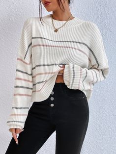 Long Sleeve Knitted Top, Drop Shoulder Sweater, Women Sweaters, Knitted Top, Long Sleeve Knit Tops, Cute Sweaters