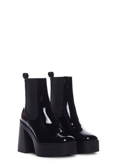 cuz you're perfect for me. These boots come in a patent vegan leather construction, with a platform heel, side panels, and pull tabs at back. Black Formal Boots, Patent Chelsea Boots, Chunky Heels Outfit, You're Perfect, Boots Combat