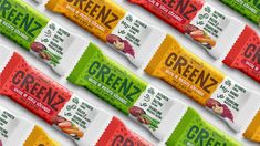 greenz bars are stacked on top of each other in different colors and flavors,