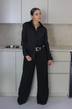 Classic Solid Collared Button Down | Color: Black | True To Size - If Looking For A More Relaxed Fit, Size Up | Cuffed Wrists | 50% Polyester, 45% Nylon, 5% Spandex | Hand Wash Cold, Do Not Bleach Available in White and BlackALSO PICTURED- 'Alexandre' Classic High Waisted Trousers in Black Trendy Black Blouse For Office Wear, Button-up Solid Color Blouse For Work, Solid Color Button-up Blouse For Work, Casual Black Shirt For Office Wear, Trendy Black Workwear Blouse, Trendy Black Blouse For Work, Versatile Black Button-up Shirt, Solid Color Button-up Shirt For Night Out, Solid Button-up Shirt For Night Out