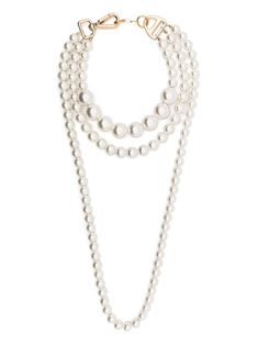 white/gold-tone polished finish faux-pearl embellishment multi-chain design layered design lobster claw fastening Multi-strand Layered Pearl Chain Necklace For Parties, Multi-strand Layered Pearl Necklace For Party, Pearl Multi-strand Necklace For Parties, White Double Chain Jewelry For Party, White Pearl Charm Chain Necklace For Formal Events, White Chain Necklace With Pearl Charm For Formal Occasions, Formal White Chain Necklace With Pearl Charm, Formal Multi-strand Pearl Necklace, Elegant White Double Chain Necklace