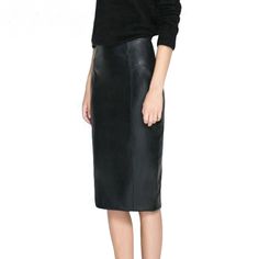 Black Leather Empire Waist Zipper Pencil Bodycon Office Skirt Clothes For Women In 20's, Pencil Midi Skirt, Pencil Skirt Casual, Unique Skirts, Pencil Skirt Outfits, Office Skirt, Khaki Skirt, Winter Stil, Black Leather Skirts