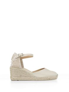 Heel 5 cmComposition: Canvas Elegant Wedge Heel Espadrilles With Woven Sole, Spring Elegant Flat Heel Wedge Sandals, Elegant Closed Toe Straw Espadrilles, Chic Cream Espadrille Wedge Sandals, Elegant Open Toe Straw Espadrilles, Chic High Heel Espadrilles, Elegant Flat Heels With Woven Sole, Cream Wedge Heel Espadrilles In Straw, Chic Espadrilles With Woven Sole And Wedge Heel