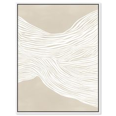 a beige and white abstract painting with wavy lines