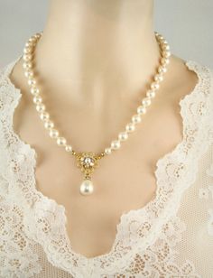 Bridal Pearls Necklace, Bridal Jewelry, Wedding Pearls, Golden Flower, Drop Pearl, Victorian Vintage Necklace, Crystal, Rhinestone Gold Cream Pearl Pendant Necklace For Wedding, Cream Pearl Necklace With Pendant For Wedding, Elegant Cream Pearl Necklace For Wedding, Cream Pearl Drop Necklace For Wedding, Elegant White Pearl Bridal Necklace, Classic Pearl Wedding Necklaces, Classic Pearl Necklaces For Wedding, Elegant Pearl Necklace With Pearl Chain For Weddings, Elegant Pearl White Necklaces For Weddings