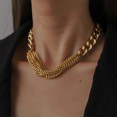 Expand your accessory collection with this unique necklace that features 18k gold-plated shine. 16.14" L with 1.96" extender Lobster claw clasp 18k gold-plated copper Rose Gold Plated Chain Necklace, Rose Gold Metal Chain Necklace, Trendy Gold Plated Chain Necklace For Formal Occasions, Trendy Gold Plated Chain Necklace For Formal Events, Trendy Formal Jewelry With Chunky Chain, Trendy Rose Gold Metal Chain Necklace, Trendy Gold Clavicle Chain Necklace, Trendy Rose Gold Adjustable Chain Necklace, Trendy Rose Gold Chain Necklace With Adjustable Chain