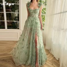 Egirl clothes Green 3D Lace Butterfiles Dresses Dark Forest Green Dress, Pastel Green Wedding Dress, Forest Green Dress, Clothes Green, Forest Green Dresses, Egirl Clothes, Outfit Party, Pastel Outfit, Green Gown