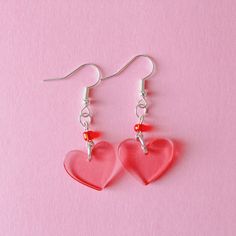 Love Heart Earrings, Small Hearts, Lovecore Pink and Red Jewelry, Lightweight Hypoallergenic Lovecore Accessories, Red Heart Drop Earrings For Valentine's Day, Trendy Heart Charm Earrings For Valentine's Day, Red Heart Beads Dangle Earrings, Red Heart Pendant Earrings, Heart Print Dangle Earrings For Valentine's Day, Dangle Heart Earrings With Heart Print For Valentine's Day, Trendy Heart-shaped Earrings For Valentine's Day, Trendy Double Heart Earrings For Valentine's Day