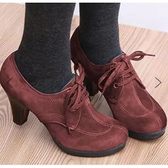 Category:Heels,Boots,Pumps; Upper Materials:Suede; Season:Fall,Winter; Heel Type:Cone Heel,High Heel; Gender:Women's; Style:Vintage,Fashion,Elegant,Preppy,Luxurious; Heel Height(inch):2-3; Outsole Materials:Rubber; Occasion:Party,Daily,Work,Outdoor; Closure Type:Lace-up; Pattern:Solid Color; Listing Date:08/23/2023; 2024 Trends:Brogue,Suede Shoes,Dress Shoes,Strappy Heels,Plus Size,Vintage Shoes Heeled Oxford Shoes, Heeled Brogues, Oxford Shoes Heels, Stylish Footwear, High Heel Dress, Elegant High Heels, Lace Up High Heels, Heels Online, Irregular Choice