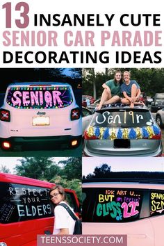 13 insanely cute senior car parade decorating ideas Car Decorating Ideas For Parade, Senior Grad Car Decor, Ways To Decorate Your Car, Senior Car Decorating Ideas, Car Decorating Ideas, Homecoming Poster Ideas, Car Decorating