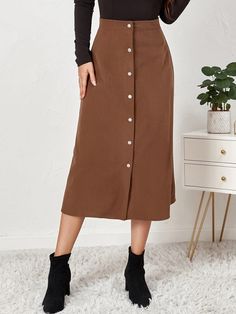 Casual Winter Skirt With Button Closure, Solid Color Skirt With Button Closure For Fall, Solid Skirt With Button Closure For Fall, Vintage Floral Skirt, Unique Skirts, Corduroy Skirt, Hem Skirt, Asymmetrical Skirt, Cotton Skirt