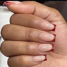 #nail design #nail inspo #elegant nails #nails #elegant nails #trendy nails #minimalist nails #cool nail inspo #nails idea #nude nail designs #graduation nails #summer nails #coffin nails designs #coffin nails #grad nails #summer toe nails #spring nails #nail ideas #nails acrylic #nail designs #nail inspo #nagels #nägel inspiration Dark Red French Tip Nails Square, Square Red French Tip Nails, Red French Tips Nails, Best French Nails, Judy Nails, Colored French Nails, Red French Tips, Red Tip Nails, French Tips Nails