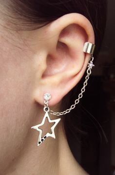 Star Silver Ear Cuff Set: Charm Earring and Earcuff - Fake Piercing - Gift for Her - Unusual Jewelry - Made in Ukraine - Star Earrings Silver Earring Cuff, Elf Ear Cuff, Ear Cuff Earrings, Silver Star Earrings, Star Silver, Wrap Earrings, Made In Ukraine, Fake Piercing, Silver Ear Cuff