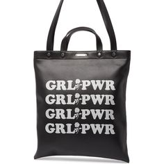 Empowering Messages Are Emblazoned On A Handy Tote Created From Edgy Leather To Create A Statement Wherever You Go. - Dual Top Handles - Dual Top Shoulder Straps - Open Top - Exterior Features Print Details - Interior Features 1 Zip Pocket - Approx. 15" H X 13.5" W X 1" D - Approx. 3.5" Handle Drop, 11.5" Strap Drop - Materials: Leather Logo Satchel Shoulder Bag, Black Satchel Bag With Logo Hardware, Trendy Logo Shoulder Bag, Trendy Bags With Logo Hardware For Daily Use, Bags With Leather Handles For Errands, Trendy Logo Shoulder Bag For Daily Use, Black Top Handle Bag With Logo Hardware, Black Double Handle Bag With Logo Hardware, Black Bags With Logo Hardware For Daily Use