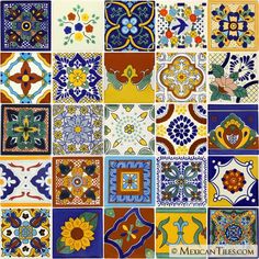 many colorful tiles are arranged together in the shape of flowers and leaves, with different colors