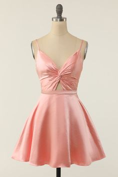 Zapaka Women Short Homecoming Party Dress Blush A Line Spaghetti Straps Cockatil Dress – ZAPAKA Mini Homecoming Dress, Sweep Train Prom Dress, Wedding Dress Prices, Front Knot Dress, Mini Homecoming Dresses, Homecoming Party, Prom Dresses With Pockets, Short Party Dress, Light Blue Shorts