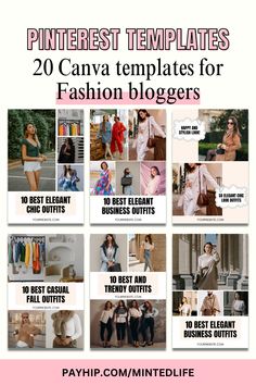 Transform your Pinterest marketing game with these 20 editable Canva templates tailored for fashion bloggers. Create stunning viral pins that not only grab attention but also drive traffic to your website effortlessly. Perfect for building your brand and skyrocketing your blog’s reach with Pinterest strategy tools designed to help you succeed. Pinterest Strategy, Elegant Chic, Build Your Brand, Blog Traffic, Casual Fall Outfits, Business Outfits