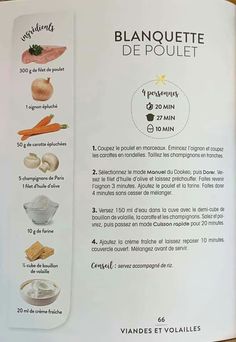 an open book with instructions on how to cook and prepare food in french or english