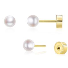 PRICES MAY VARY. Threadless Flat Back Earrings - Pushback Earrings These 4mm gold pearl earrings use push back flat back design, non-screwed, easier put on and take off. These threadless flat back earrings are considered safe for all ages. Unlike other types of earrings that have a post with screw back earrings butterfly back earrings or friction back, threadless flat back earrings have a flat, no-screwed back that push into the earring post and won't poke the back of the head. 24/7 Nap Earrings Classic Adjustable Hypoallergenic Cartilage Earrings, Classic White Hypoallergenic Cartilage Earrings, Classic White Cartilage Earrings As Gift, Classic Hypoallergenic Pearl Earrings, Nap Earrings, Pearl Ball Earrings, Second Hole Earrings, Forward Helix Earrings, Conch Piercing Jewelry